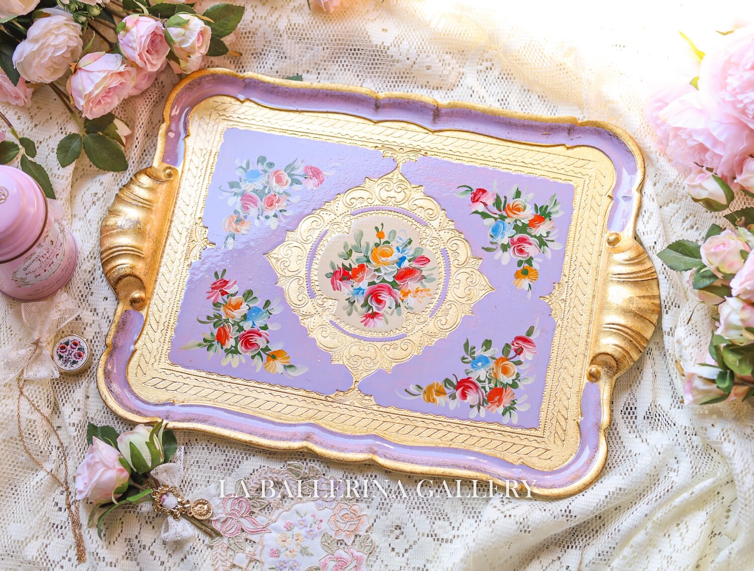 Florentine tray rectangle rose