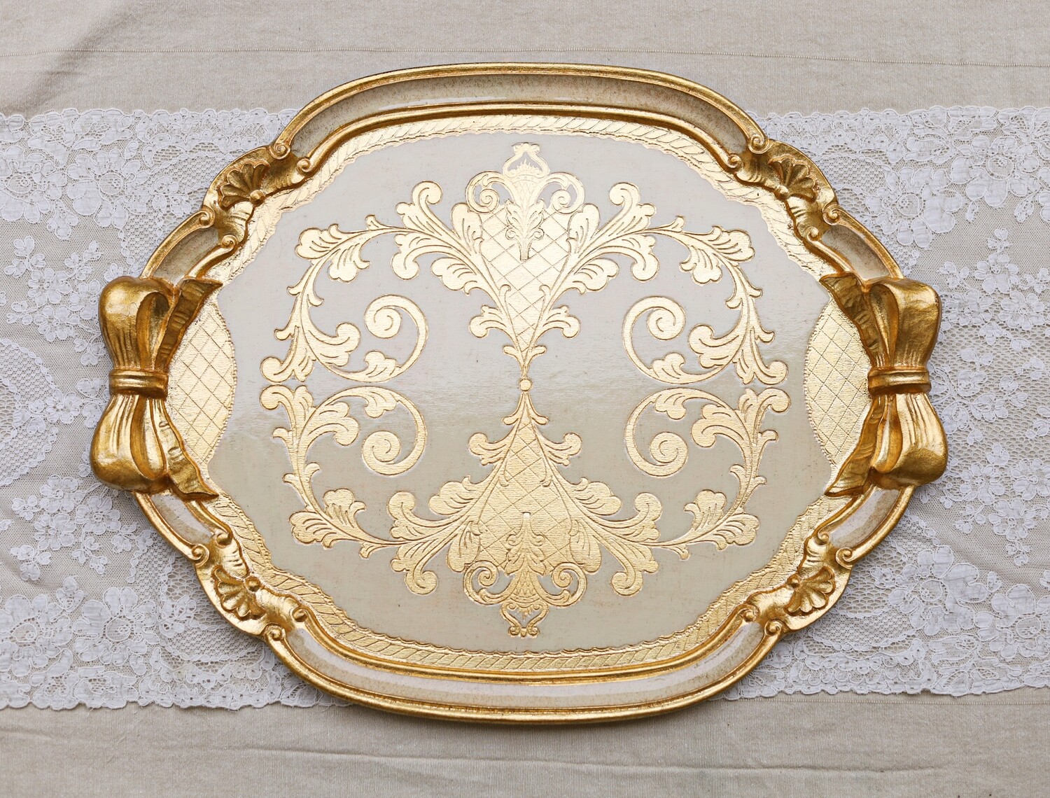 Made to order Florentine tray oval bow large baroque rococo tea board