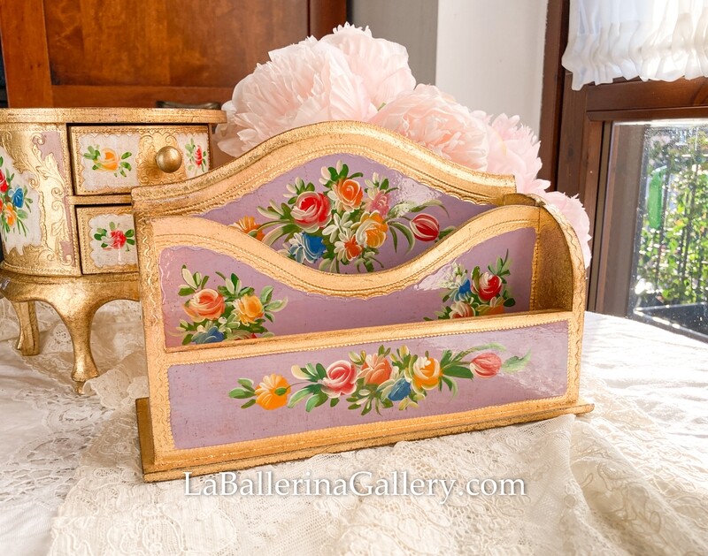 Florentine wooden rose letter paper holder lilac