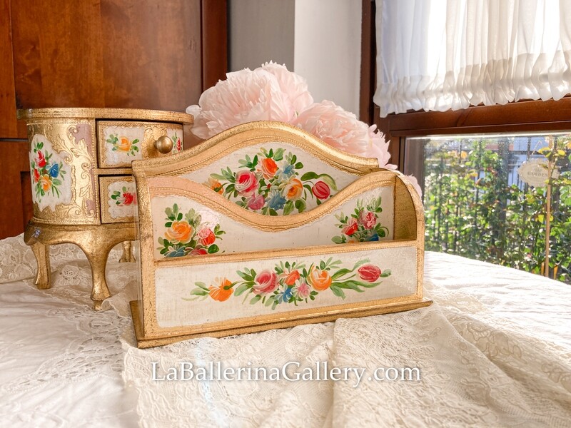 Florentine wooden rose letter paper holder white