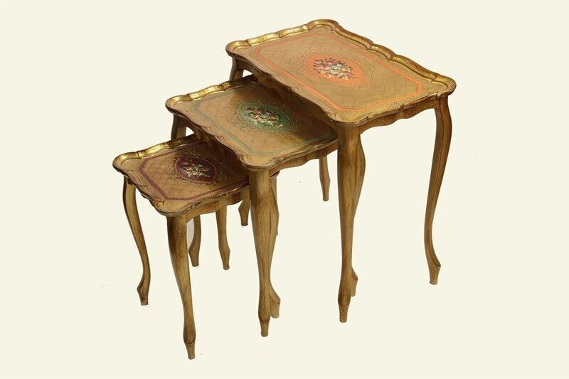 Italian Florentine wooden 3 tables set rose