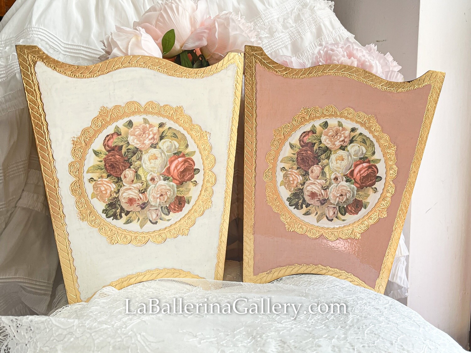 Florentine wooden Bin rose bouquet