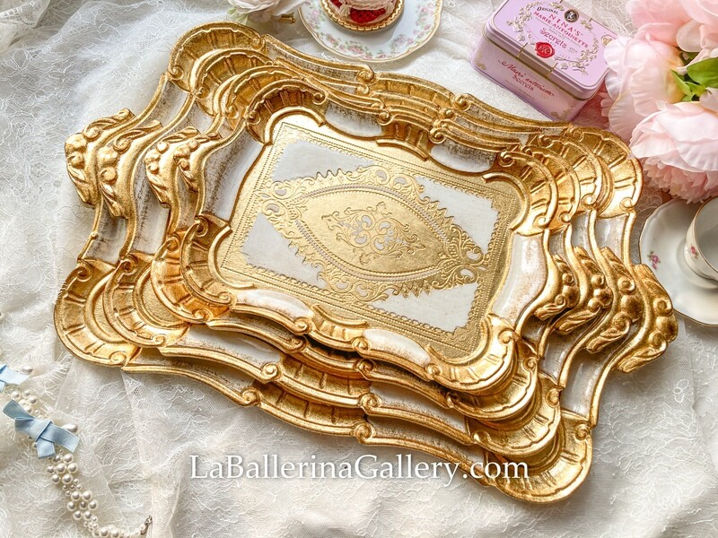 Made to order Florentine tray rectangle holder tea board decorative wooden tray gold