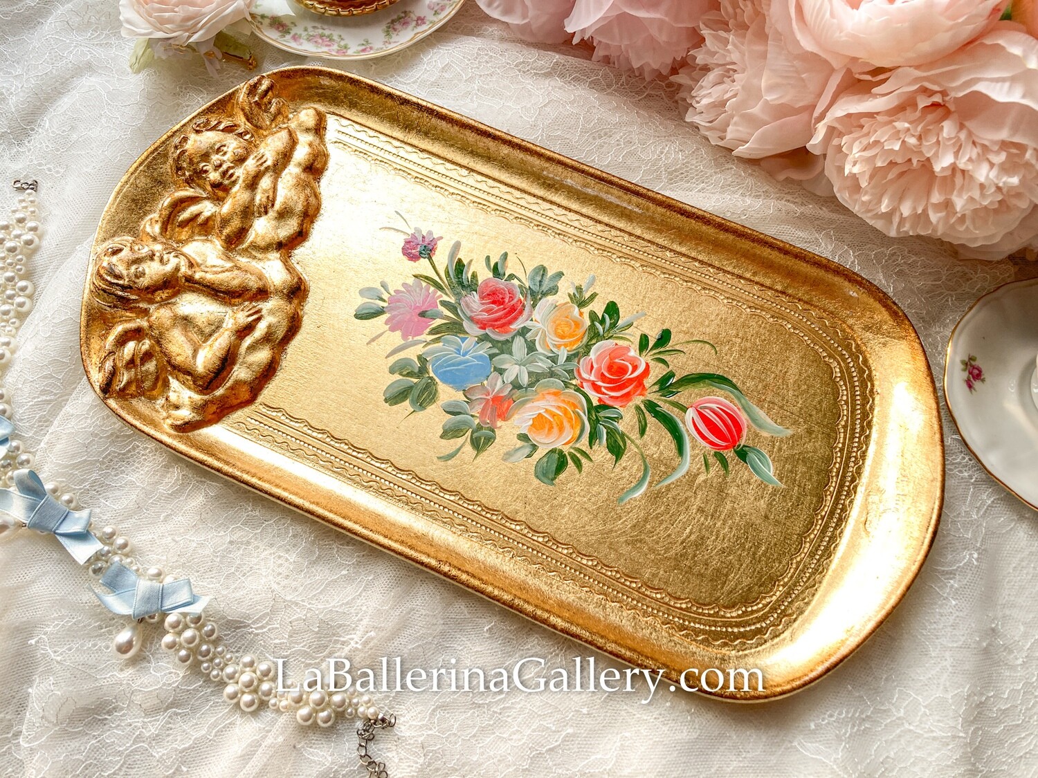 Florentine tray angel relief rose