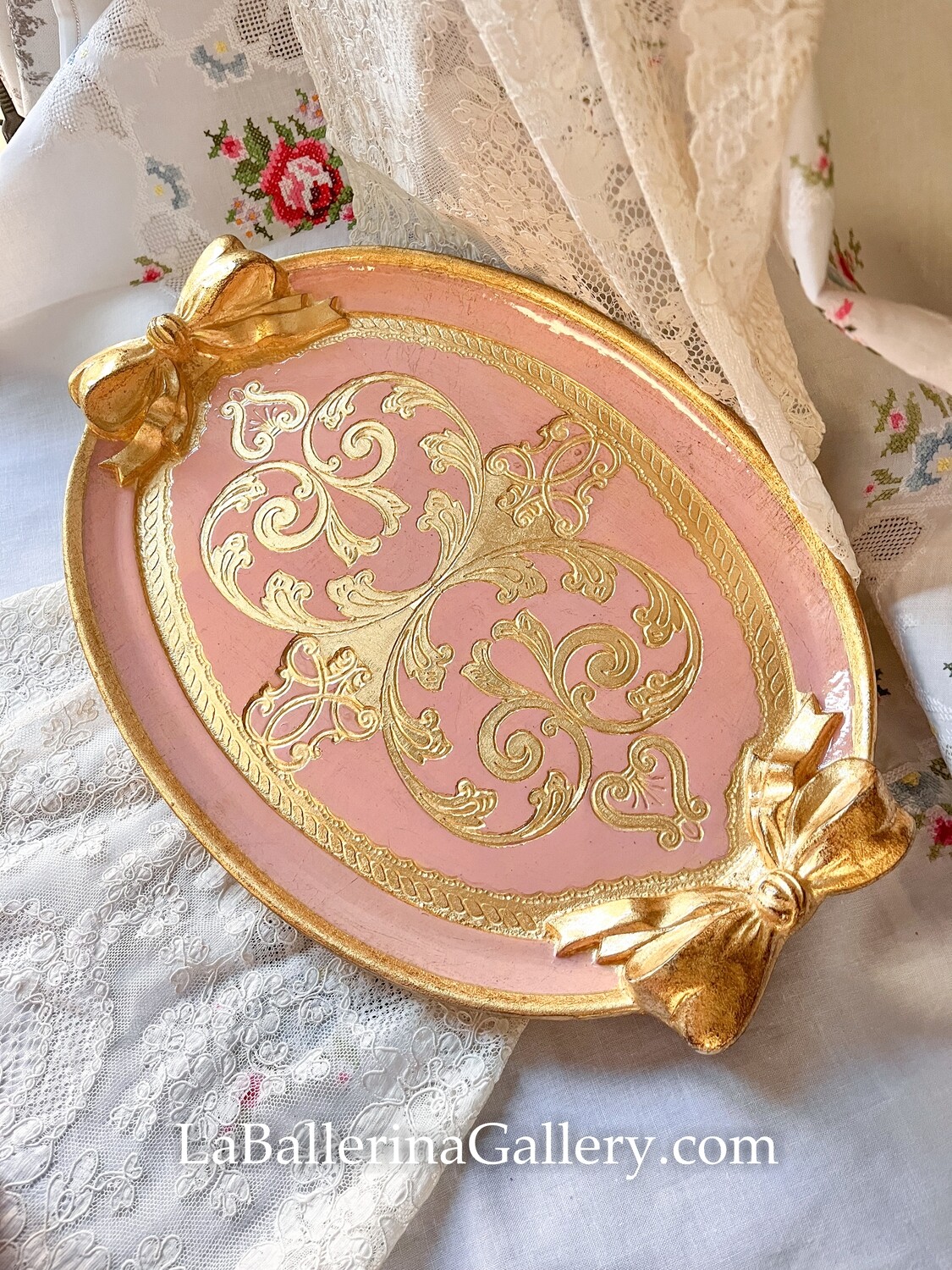 Made to order Florentine tray baroque oval bow large
