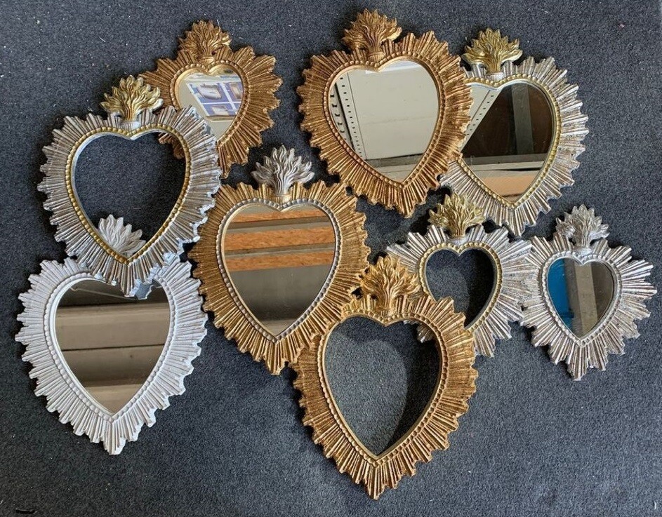 Made to order Italian baroque rococo wood Frame Saint heart Sacred Heart mirror glass gold silver Ex voto