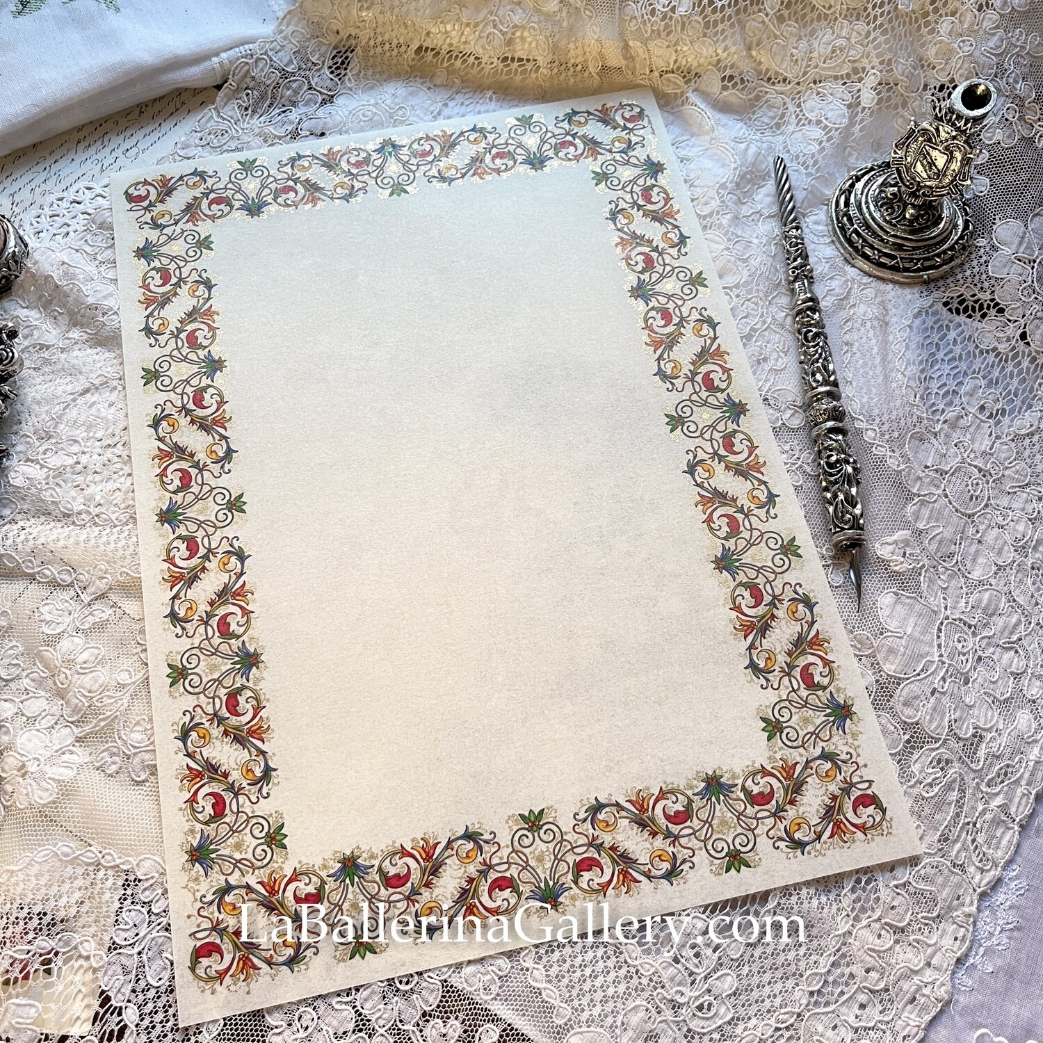 Italian parchment paper certificate diploma print old florentine