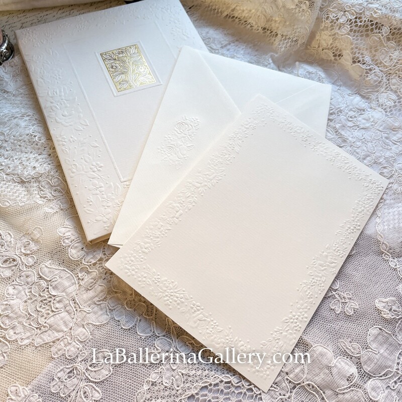 Italian relief floral wreath sheets and envelopes 10 set letter paper Stationery hot stamping gold white shabby chic wedding gift