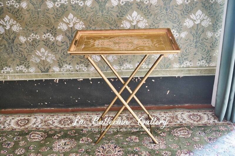 Florentine wooden coffee table tea service  large tray  relief fruit baroque rococo