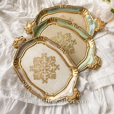 Made to order | Florentine tray gold wooden tea board wedding tea for one small tray octagon white pink blue
