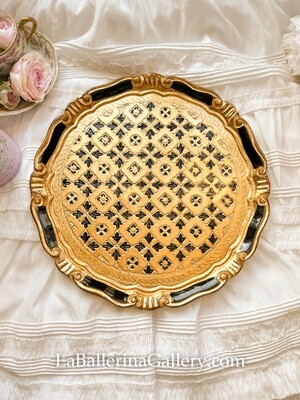 Florentine tray round gold baroque rococo lattice grid