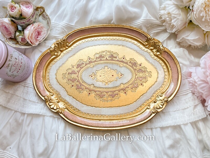 Florentine tray oval gold shabby chic baroque rococo wooden decorative tray tea board large