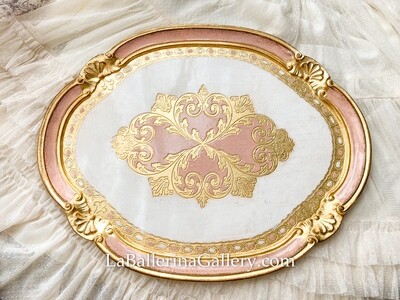 Florentine tray large oval gold pink shabby chic baroque rococo wooden decorative tray tea board