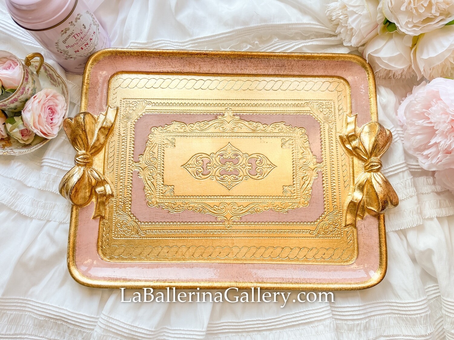 Made to order Florentine tray gold bow ribbon rectangle holder shabby chic baroque rococo wooden decorative tray tea board