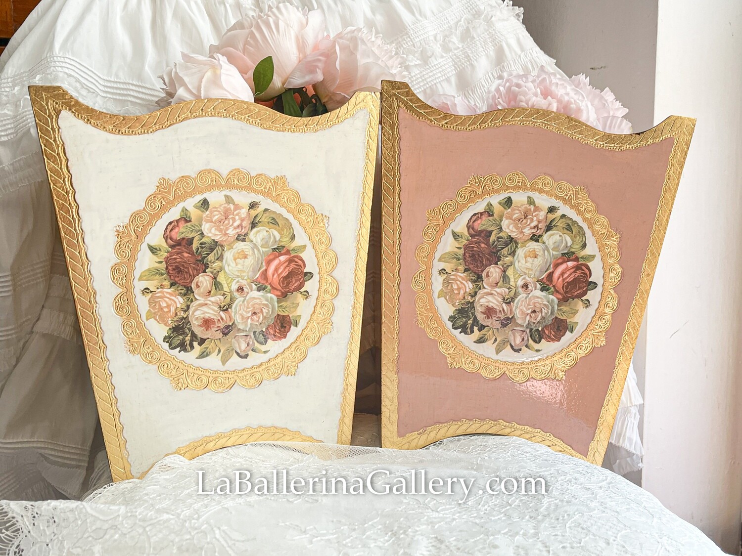 ​Made to order Florentine wooden bin rose bouquet baroque rococo home decor