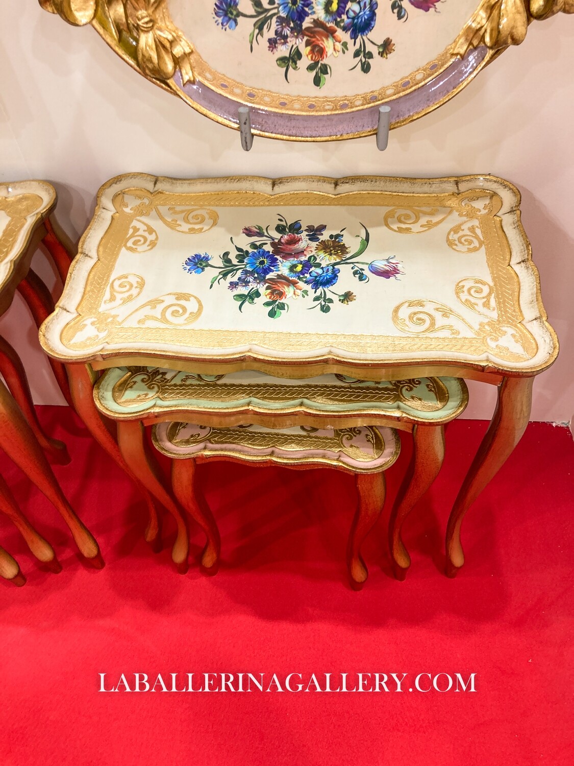 Made to order Italian Florentine wooden 3 tables set rose