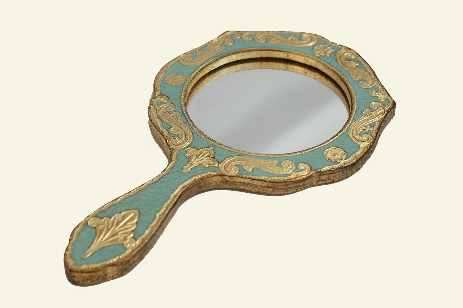 Made to order Italian Florentine wooden hand mirror wood gold baroque rococo Vintage