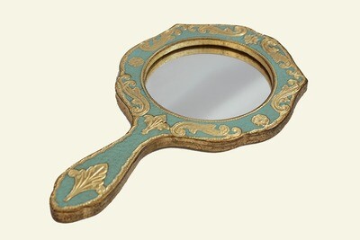 Made to order Italian Florentine wooden hand mirror wood gold baroque rococo Vintage
