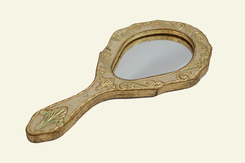 Made to order Italian Florentine wooden hand mirror wood gold baroque rococo Vintage