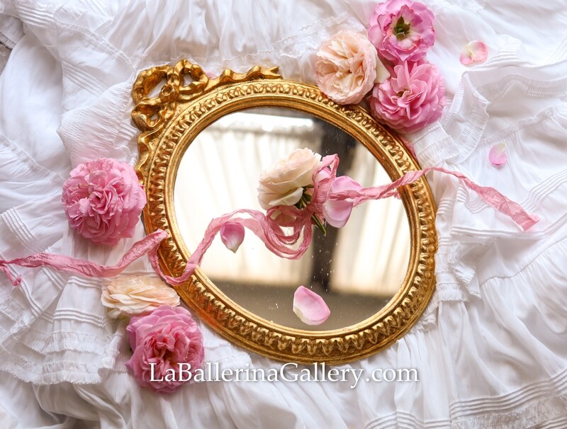 Made to order Florentine gold wood mirror frame floral oval ribbon bow