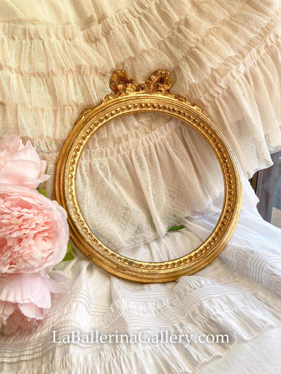 Made to order Florentine gold wood mirror frame floral round ribbon bow