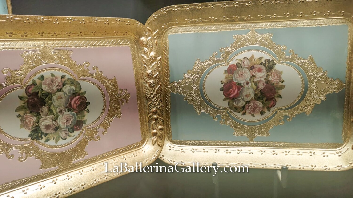 Made to order Florentine tray rose bouquet gold rectangle holder shabby chic rococo wooden decorative tray tea board