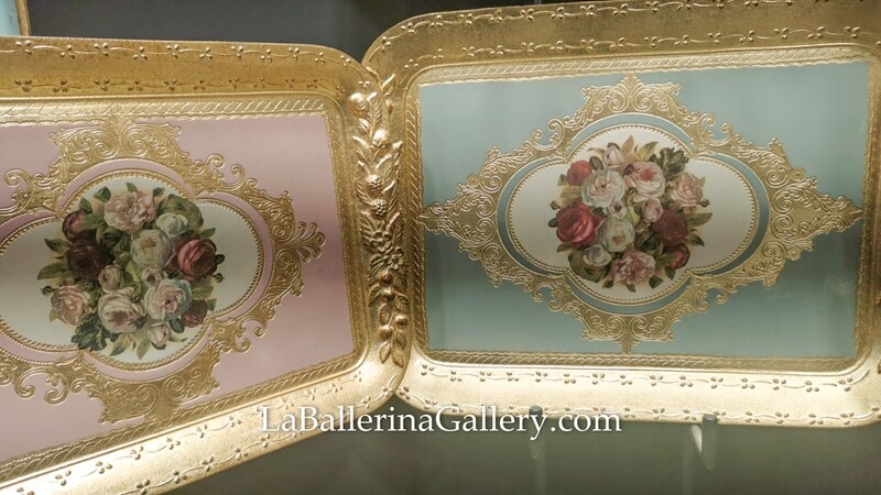 Made to order Florentine tray rose bouquet gold rectangle holder shabby chic rococo wooden decorative tray tea board