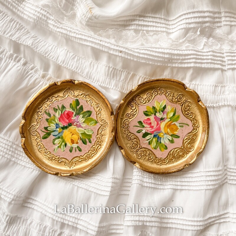Made to order Florentine coaster round rose 10cm  baroque rococo handpainted