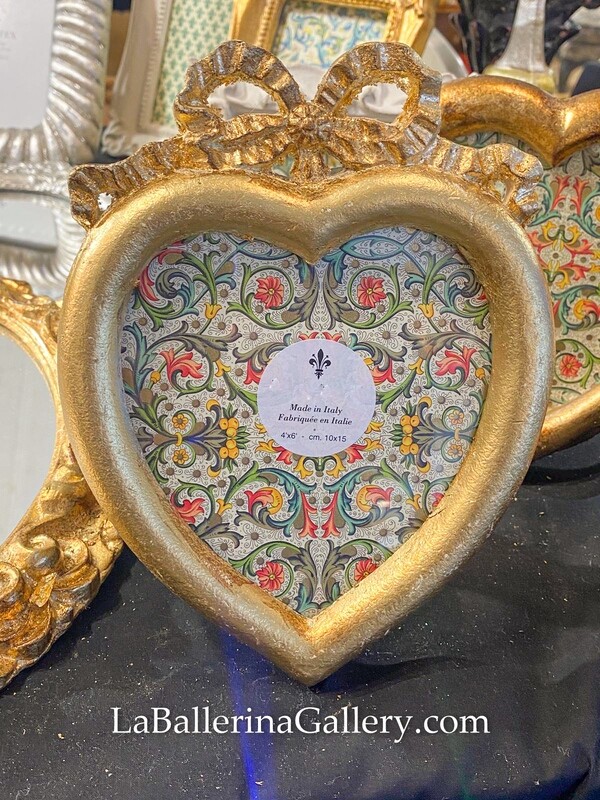 Made to order Florentine gold wood mirror frame heart bow ribbon baroque table desk