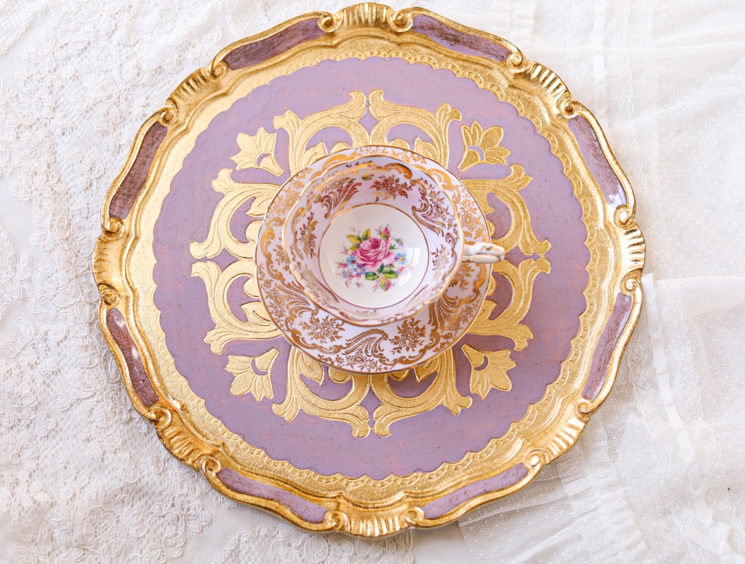 Florentine tray round gold 33cm baroque rococo decorative wooden tray tea boar