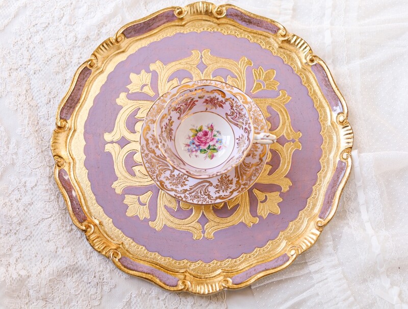 Florentine tray round gold 33cm baroque rococo decorative wooden tray tea boar