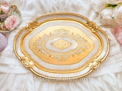 Florentine tray oval gold shabby chic baroque rococo wooden decorative tray tea board large