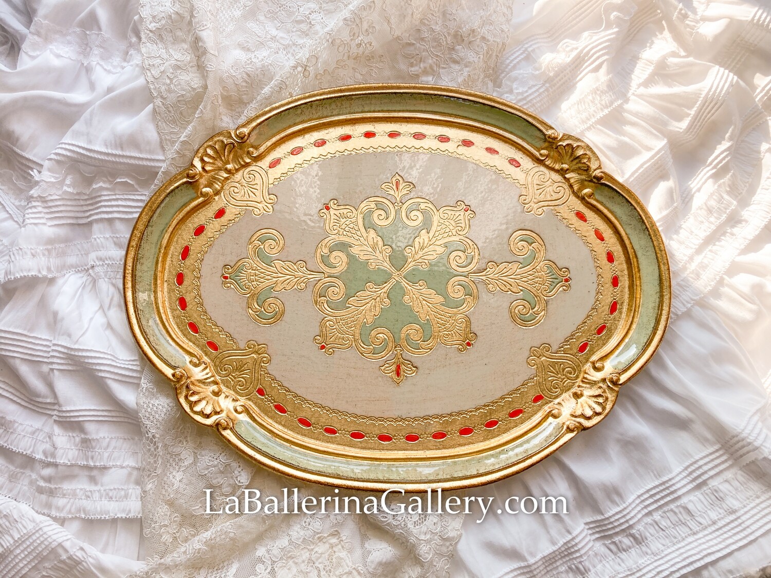 Florentine tray large oval gold white shabby chic baroque rococo wooden decorative tray tea board
