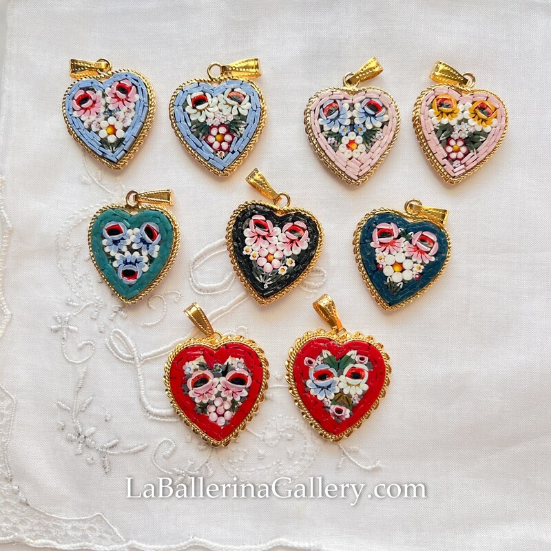 Florentine Micromosaic pendant Heart floral