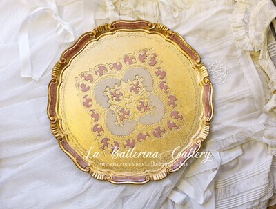 Florentine tray round gold 33cm baroque rococo decorative wooden tray tea boar