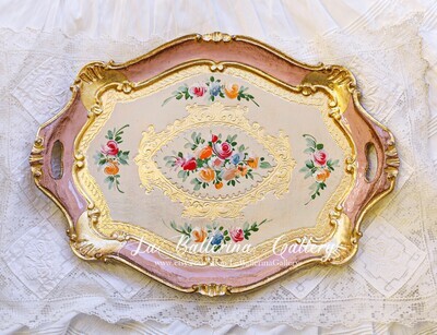 Florentine tray octagon pink gold shabby chic baroque rococo wooden decorative tray tea board