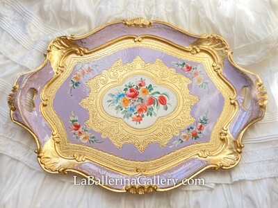 Florentine tray octagon large lilac gold shabby chic baroque rococo wooden decorative tray tea board