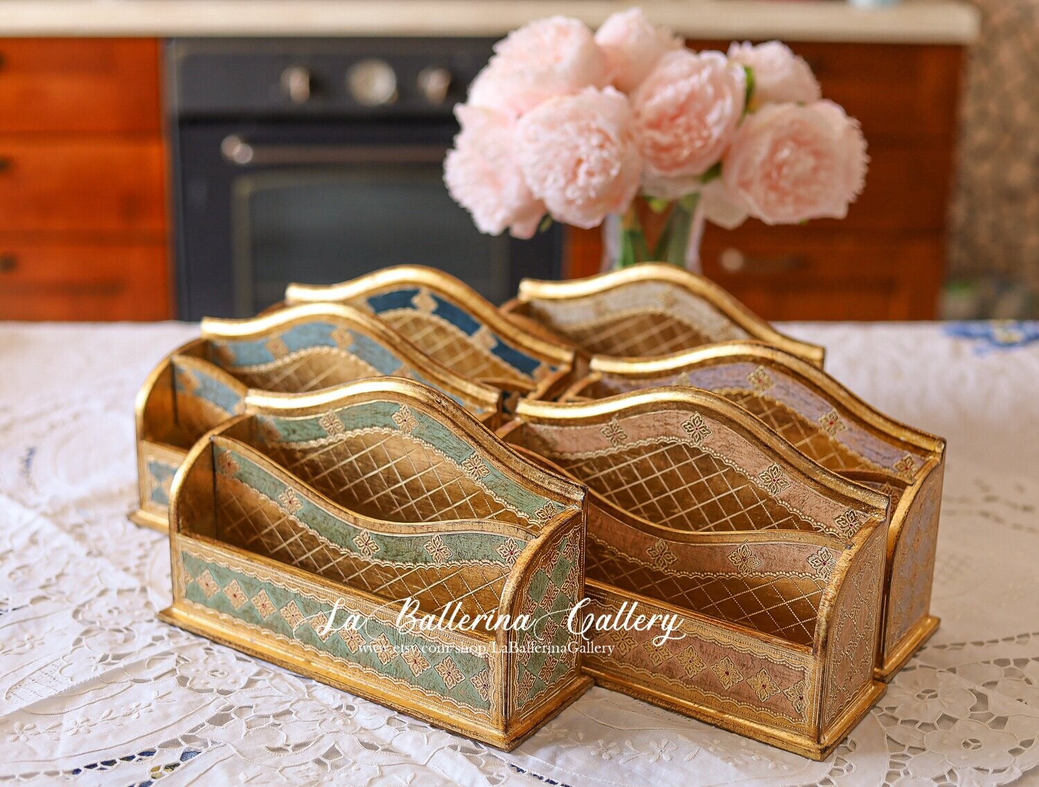 Florentine wooden rose letter paper holder luxury hotel