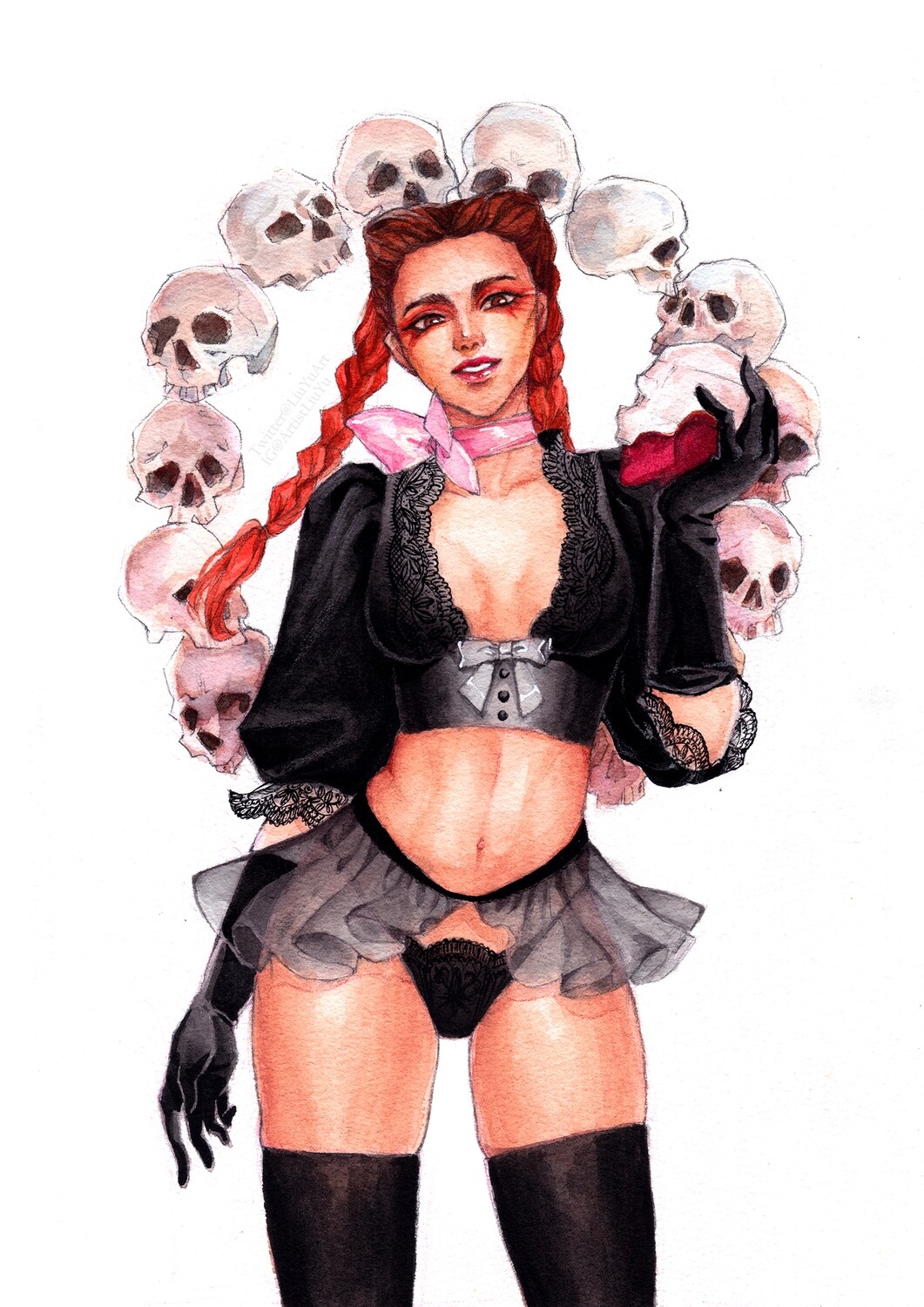 Apex Legends fanart original painting Loba in lace by Liu Yu watercolor on paper art collection