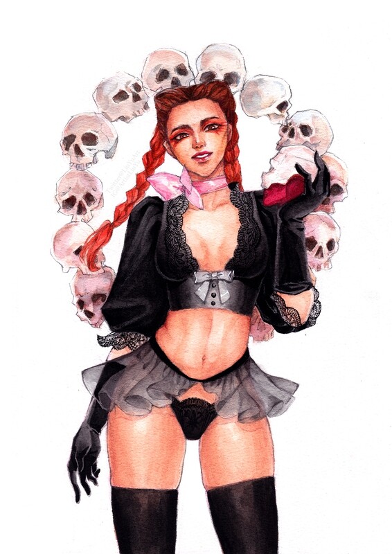 Apex Legends fanart original painting Loba in lace by Liu Yu watercolor on paper art collection