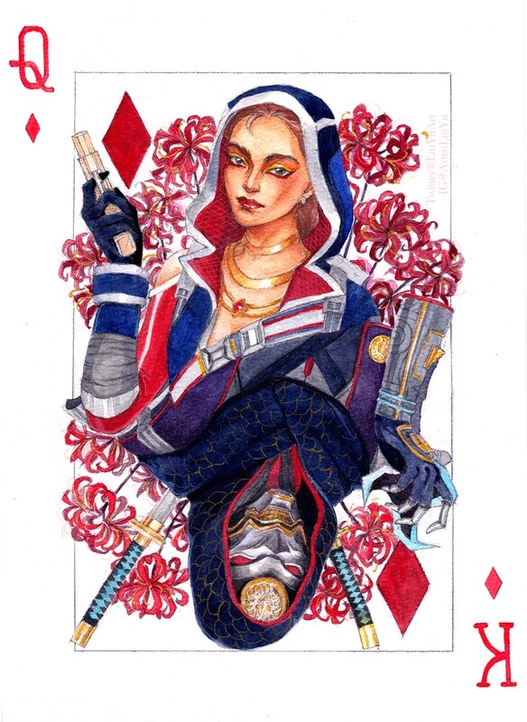 Apex Legends fanart original painting  Loba Revenant poker by Liu Yu watercolor on paper art collection