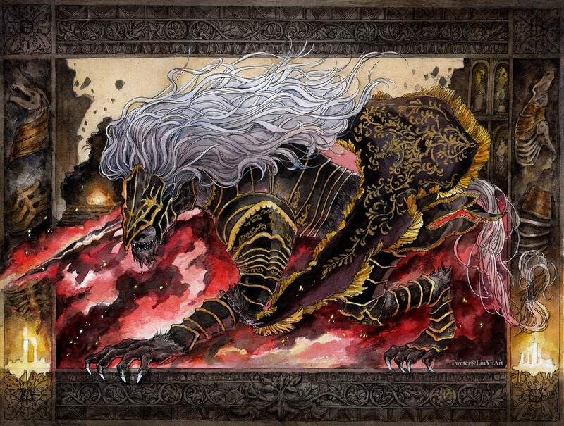 Elden Ring Maliketh Black blade fan art watercolor Liu Yu Art, Original artwork collection wall decoration