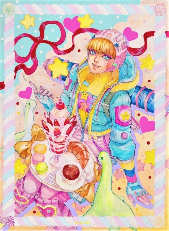 Original painting Wattson Kawaii voltage by Liu Yu watercolor on paper art collection