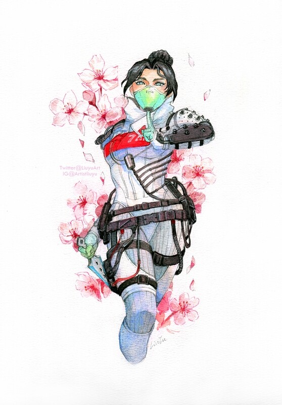 Apex Legends fanart original painting Wraith  by Liu Yu watercolor on paper art collection