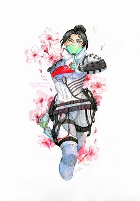 Apex Legends fanart original painting Wraith by Liu Yu watercolor on paper art collection