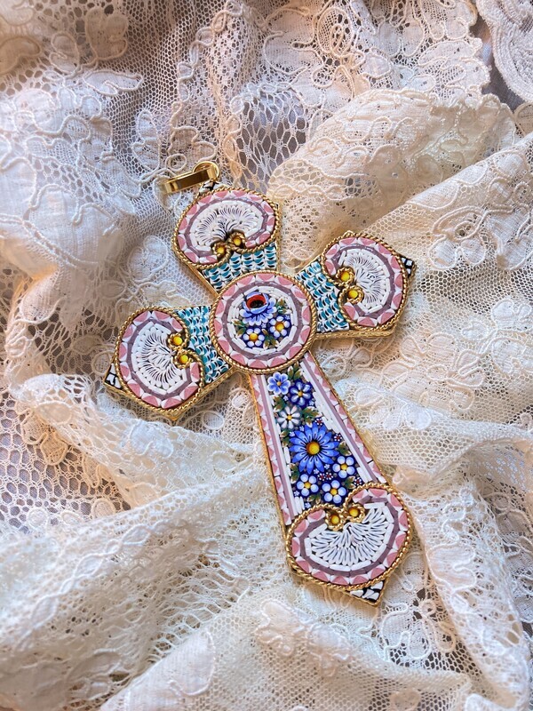 Florentine Micromosaic large cross pendant