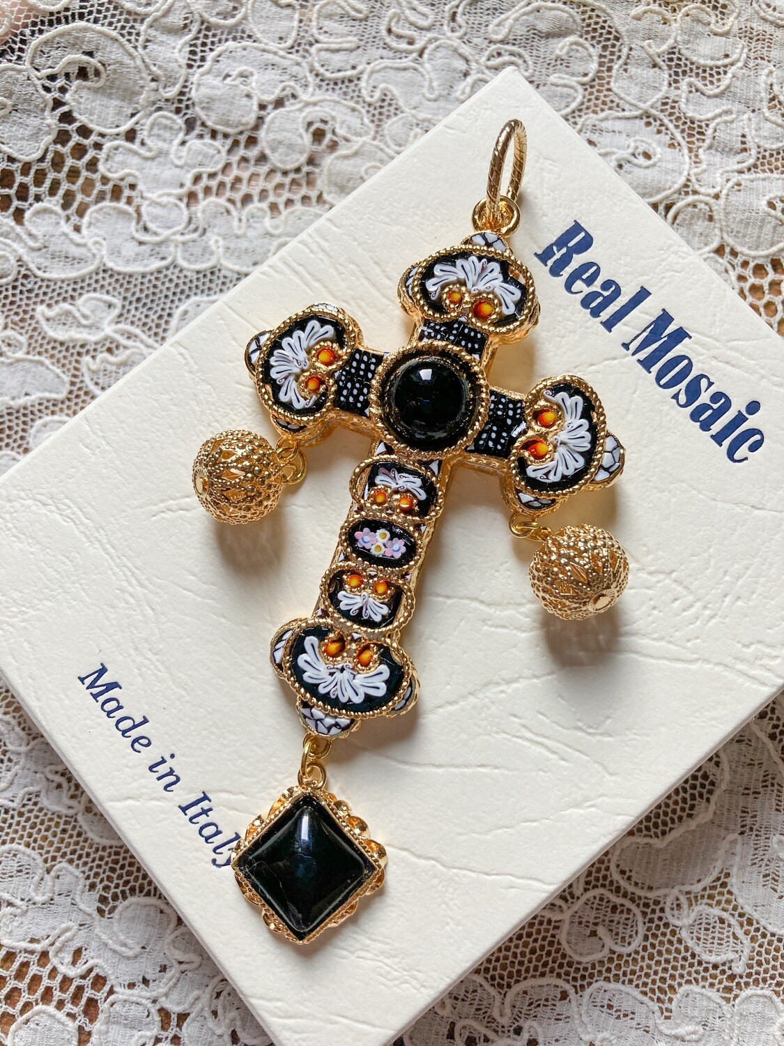 Florentine Micromosaic large cross pendant