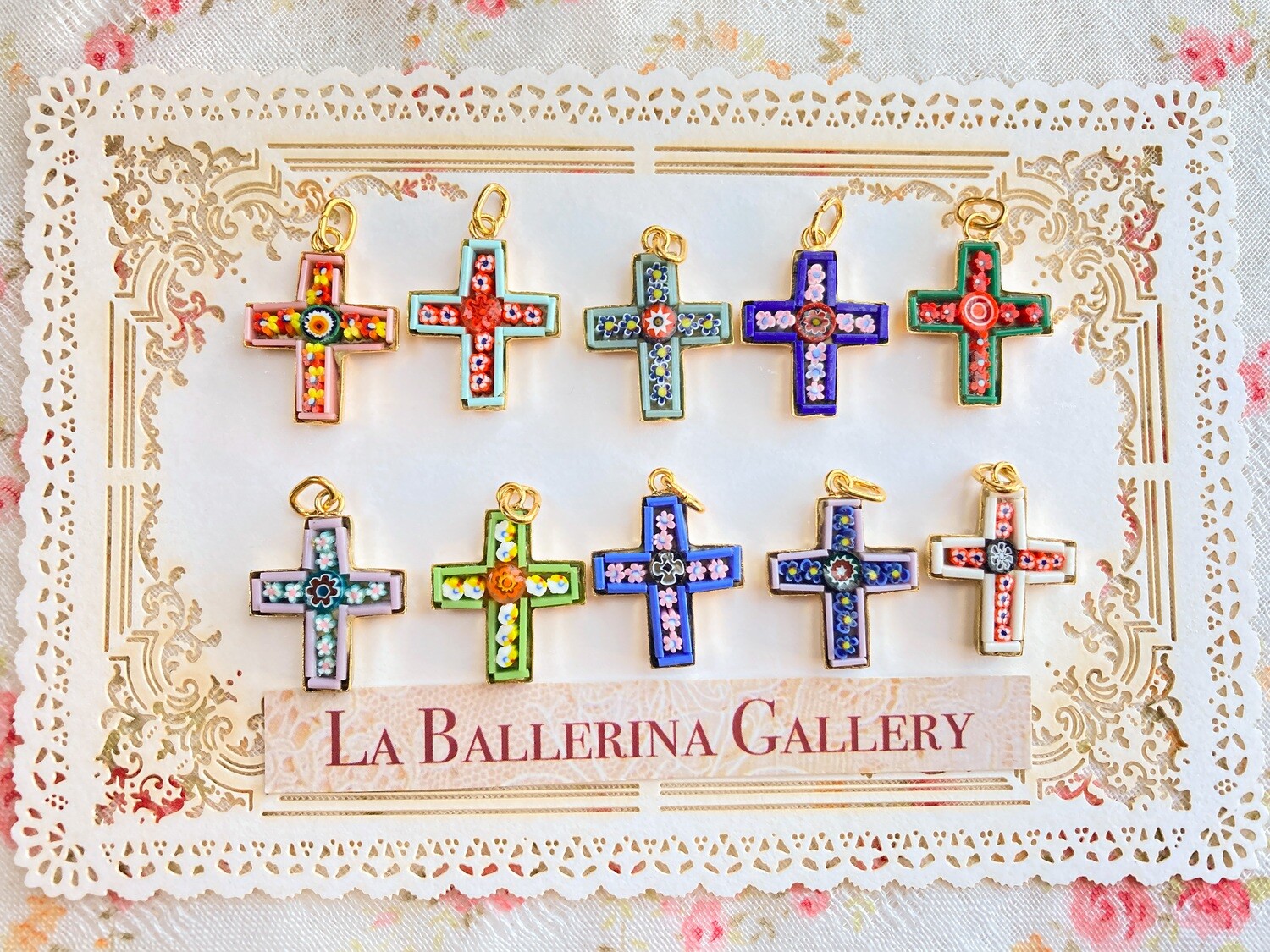 Florentine Micromosaic cross pendant
