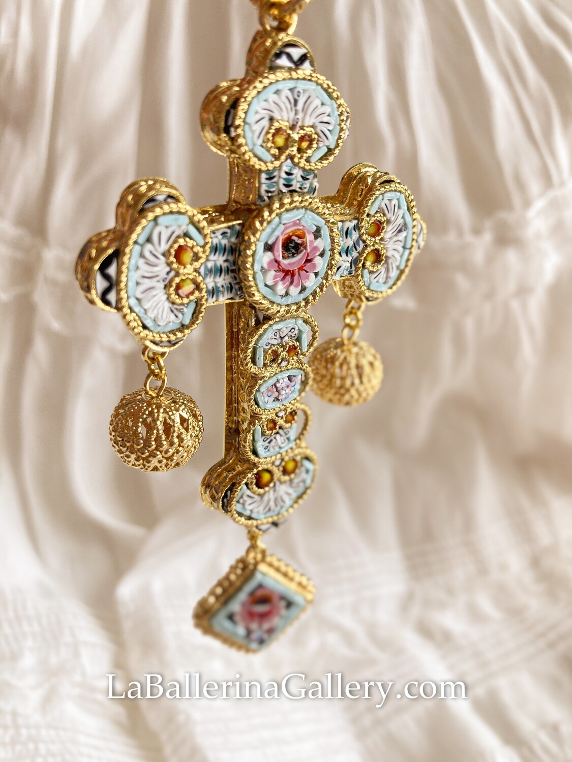 Florentine Micromosaic large cross pendant
