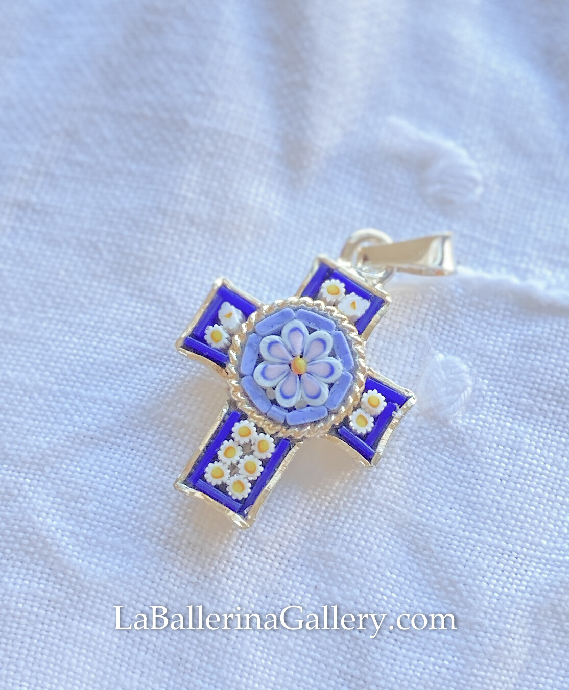 Florentine Micromosaic 925 silver/gold cross pendant